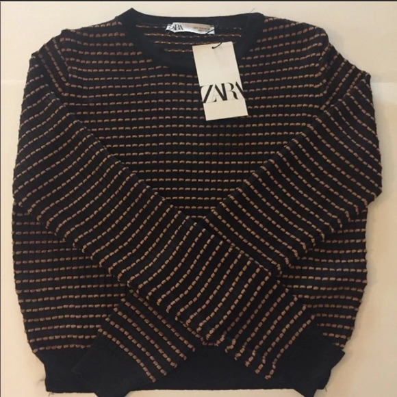 Zara Black And Gold Long Sleeves Sweater/Top Small BNWT - Picture 6 of 7